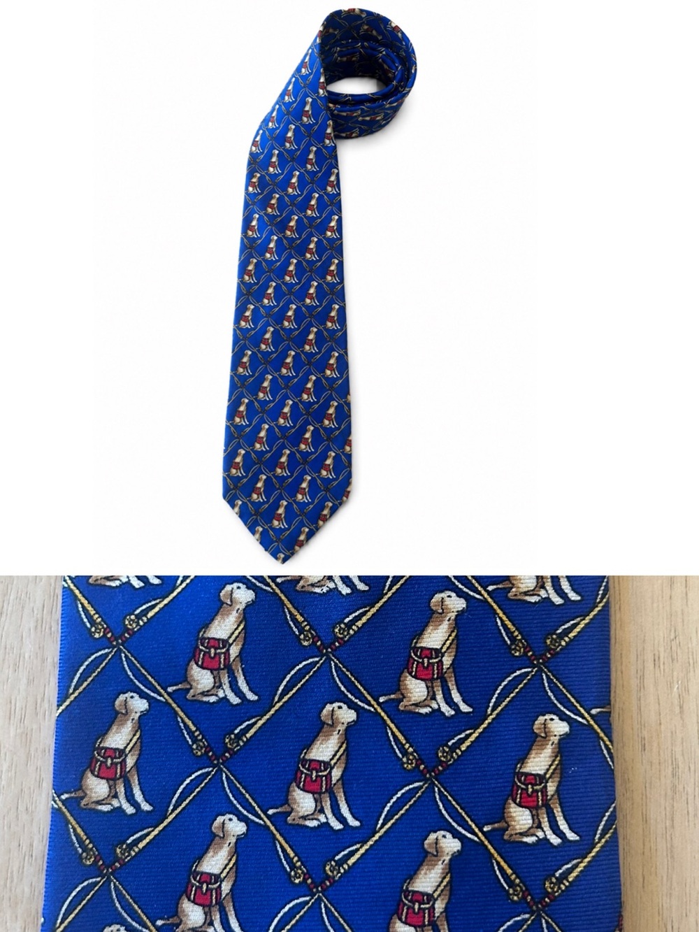 Brooks Brothers Blue Makers Yellow Lab W Bag Dog Silk Necktie Whimsy Tie